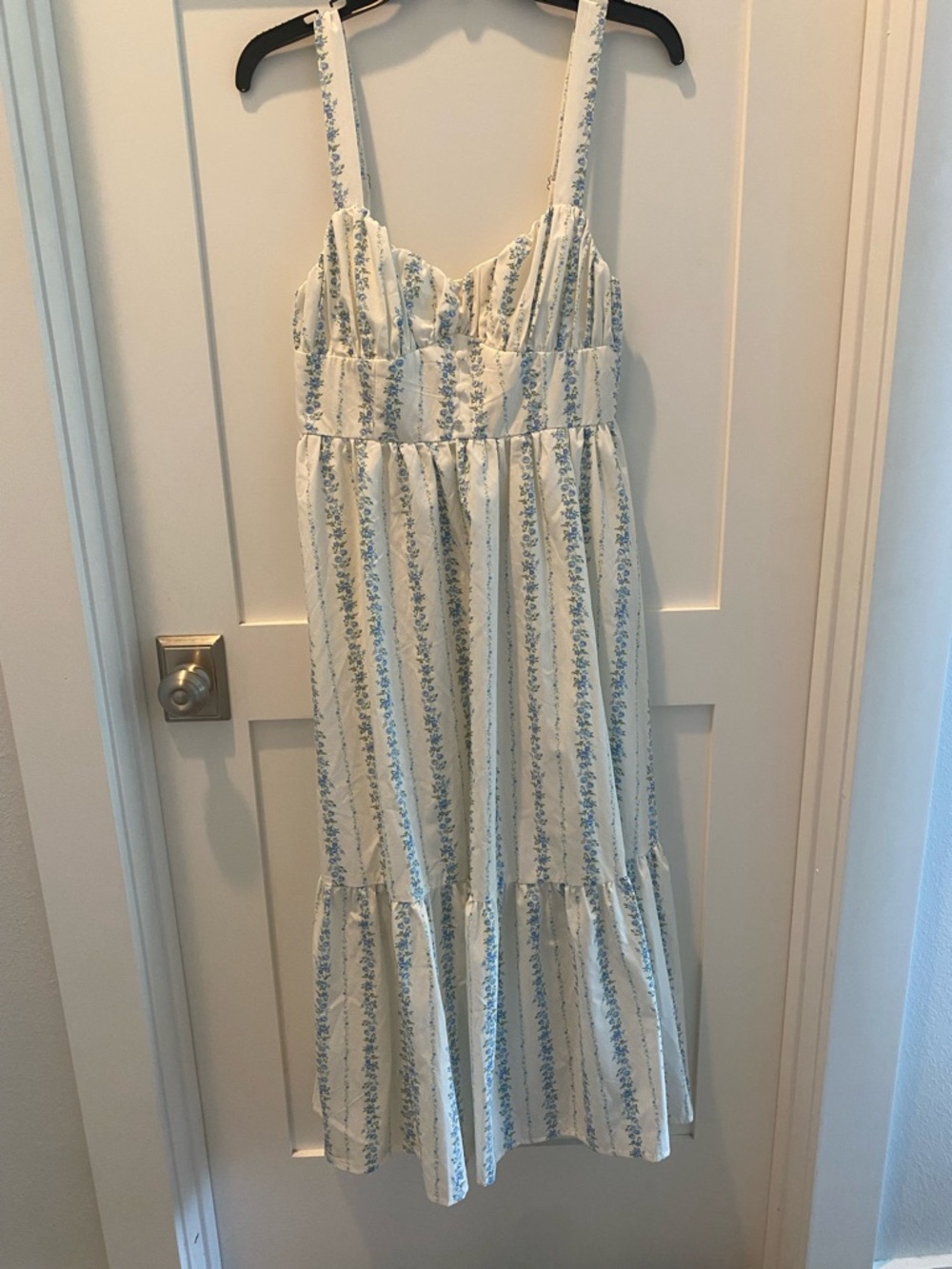 Blu Pepper White and Light Blue Floral Midi Dress